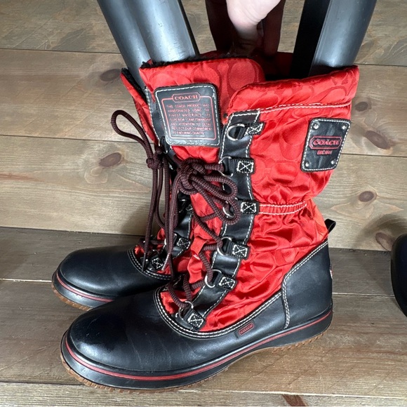 coach shaine womens size 7.5 shoes red tall lined winter snow boots - Picture 1 of 8